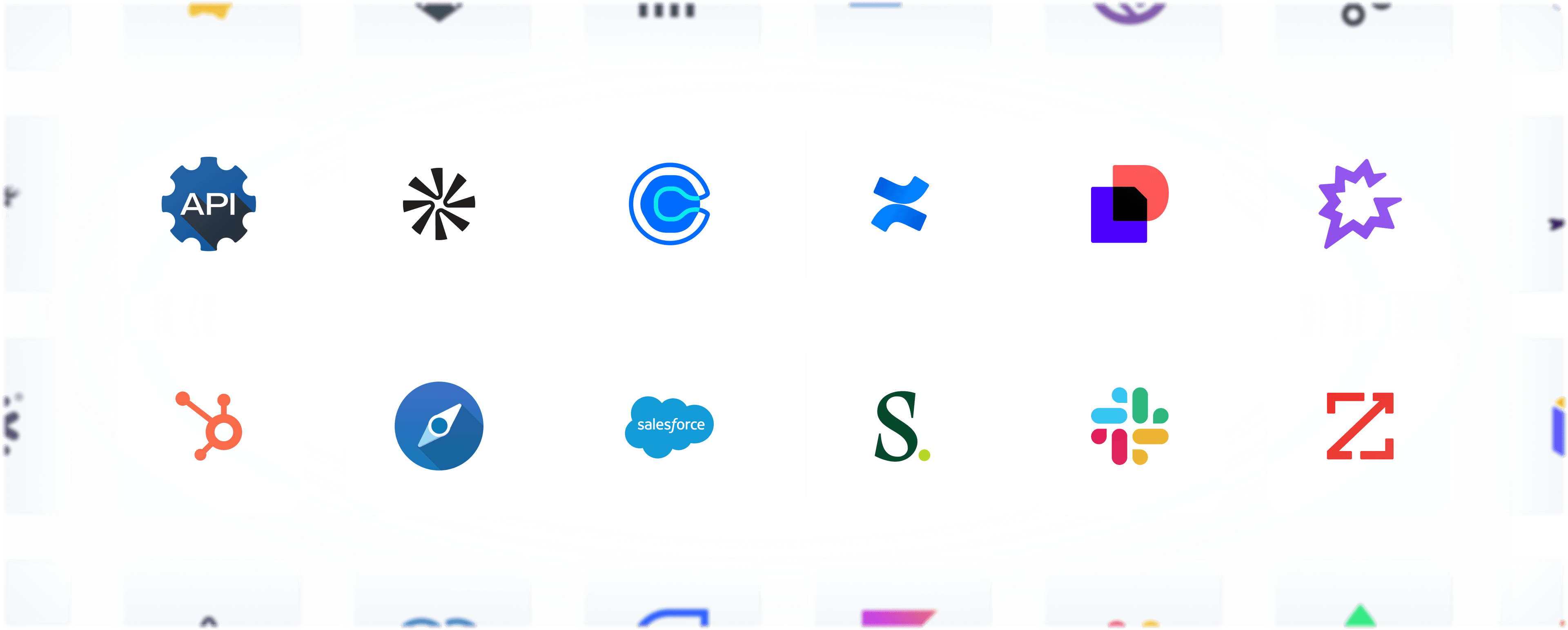 Image displaying all the sales apps Squid supports, including Salesforce, Hubspot, and more