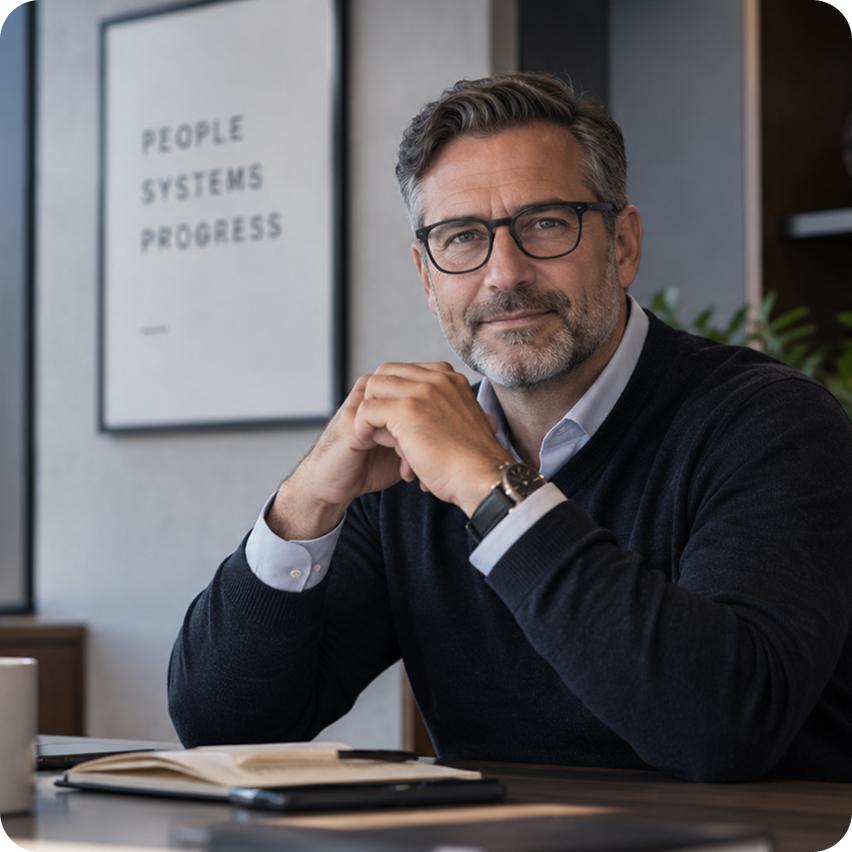 Business leader seated at an office desk